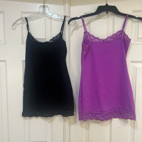2 set purple black sexy adjustable cami Stretchy lace tunic tank top sz M Y2K - Picture 8 of 12